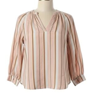 Anthropologie Maeve Brenda Striped Peasant Blouse Pink & White Women's Size S